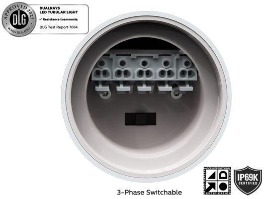 ไฟท่อ LED Super TB7 IP69K IP66 พร้อมสวิตช์ DIP ปรับกำลังไฟ/3CCT/3 เฟส ประสิทธิภาพ 160LPW