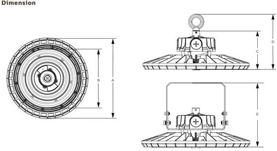 HB2 DIP ปรับเปลี่ยนพลังงานและ 3CCT UFO LED High Bay Light 100W 150LPW ด้วยฟังก์ชันฉุกเฉินเป็นตัวเลือก