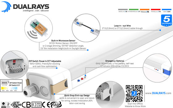 โคมไฟ LED กันความชื้น 160LPW และการป้องกัน IP65 IK10 ให้แสงสว่างที่แข็งแกร่งและสม่ำเสมอสำหรับคลังสินค้าและโรงจอดรถ