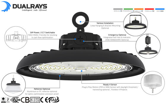 HB3 DIP แรงสลับและ 3CCT UFO LED High Bay Light 100W 192LPW พร้อมเซนเซอร์ (PIR / เซนเซอร์การเคลื่อนไหว)