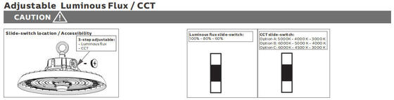 ไฟ LED High Bay ทรง UFO HB3 ปรับกำลังไฟได้ด้วย DIP Switch และ 3CCT 150W 192LPW พร้อมไฟฉุกเฉิน 20W/30W@3HRS