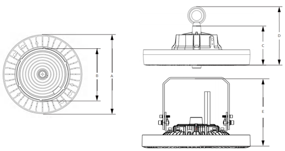 190lm / W ENEC HB4H UFO ไฟ LED อ่าวสูง 100W 150W 200W IP65 IK08 5 ปีคลังสินค้าโคมไฟอุตสาหกรรม