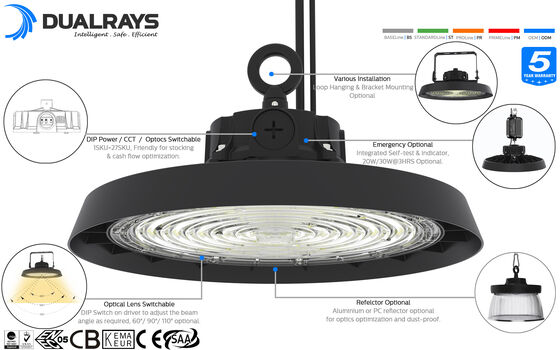 150W HB3 Eco ไดร์เวอร์ในตัว Slim Version UFO LED Light พร้อม 1-10V KNX Dimming