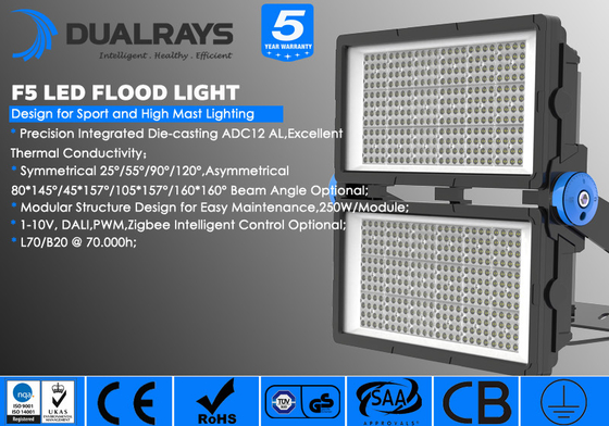 การคุ้มครองสิ่งแวดล้อมน้ำท่วมไฟ LED แบบโมดูลาร์ 1000W รับประกัน 5 ปีสำหรับสถานที่สาธารณะ